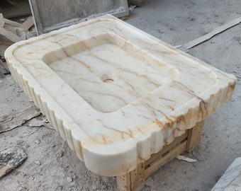 Calacatta Gold Marble Sink, Custom Order Vanity, Powder Room, Natural Stone Vessel M1S092