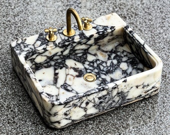 Artisanal Wall Mount Marble Sink - Calacatta Viola, Special Design Features for Boutique Bathrooms M1S058