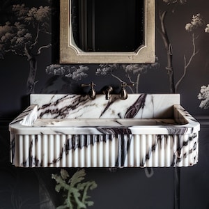 Hand Carved Calacatta Viola Marble Vanity, Custom Order Bathroom Sink, Natural Stone