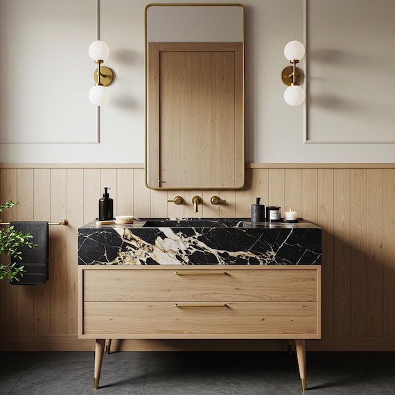 Picasso Marble Sink Basin, Wall Mount Stone Sink, Marble Vanity Top Sink, Custom Marble Sink Modern Bathroom and Powder Room Design M1F112