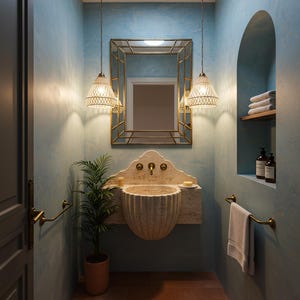 Wall Mounted Travertine Sink: Fluted Stone Bathroom Vanity Basin