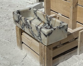 Calacatta Viola Marble Sink, Custom Vanity with Storage, Elegant Bathroom Marble M1S067