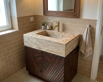 Classic Travertine Hand Carved Marble Vanity Sink for Powder Room M1N010