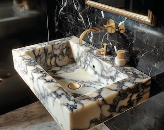 Calacatta Viola Marble Bathroom Vanity Sink: Custom Floating Wall Mount M1S033