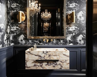 Calacatta Amber Viola Marble Sink: Wall Mount Bathroom Vanity, Custom Sizes M1S043
