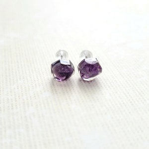 Amethyst Stud Earrings, February Birthstone, Hypoallergenic Steel/Metal Free Posts Crystal in Resin Dainty Earrings, Minimalist Jewelry