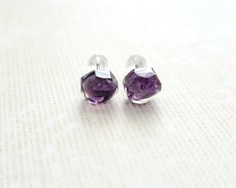 Amethyst Silver Stud Earrings, February Birthstone, Hypoallergenic Stainless Steel Gemstone Small Earrings, Minimalist Jewelry