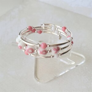 Breast Cancer Awareness Memory Wire Silver Bracelet, Limited Edition Handmade Jewelry image 4