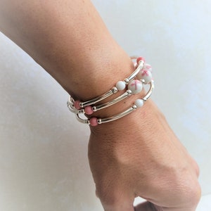 Breast Cancer Awareness Memory Wire Silver Bracelet, Limited Edition Handmade Jewelry image 3