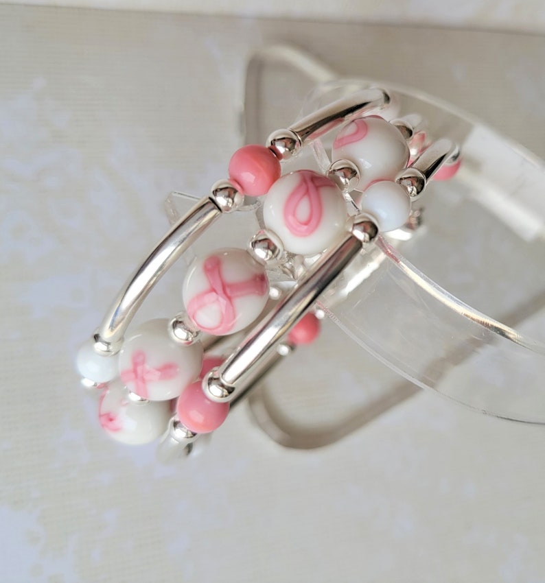 Breast Cancer Awareness Memory Wire Silver Bracelet, Limited Edition Handmade Jewelry image 7