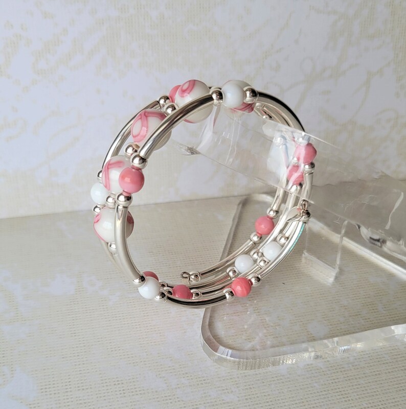 Breast Cancer Awareness Memory Wire Silver Bracelet, Limited Edition Handmade Jewelry image 5