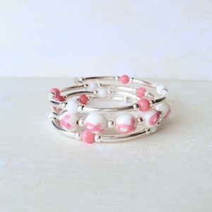 Breast Cancer Awareness Memory Wire Silver Bracelet, Limited Edition Handmade Jewelry image 1