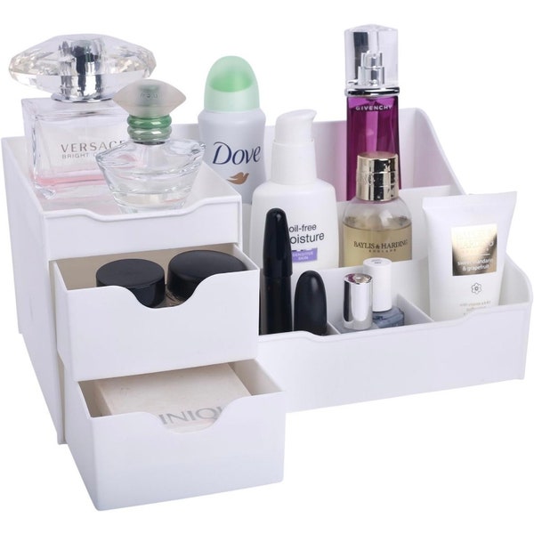 Make Up Organizers and Storage- Bathroom Counter Organizer and Skin Care Organizer, Makeup Organizer for Vanity- White Boxes