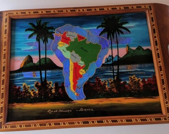 Vintage Marquetry inlaid Rio De Janeiro decorative tray