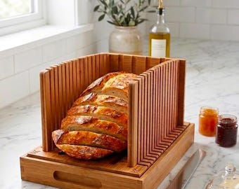 Bamboo Bread Slicer for Homemade with Adjustable Guides + Two Thickness Options