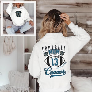 Football Mom Hooded Sweatshirt, Custom Mascot Personalized Team Name Number, Sports Fan Gift, Team Apparel, Mom Gift, Football Mom Hoodie