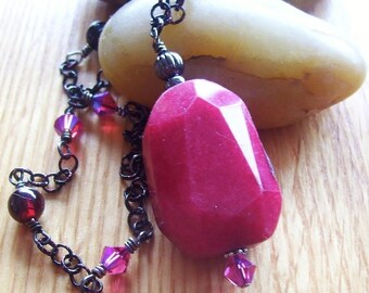 Cranberry Red Jade Necklace On Black Chain