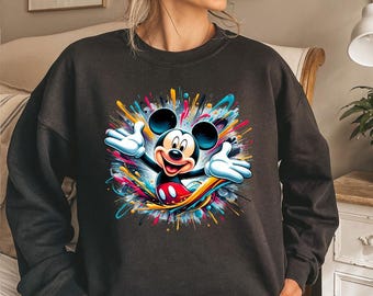 Mickey Mouse Splash Hoodie, Colorful Disneyland Sweatshirt, Magical Disney Crewneck, Happy Mickey Gift, Disney World Pullover