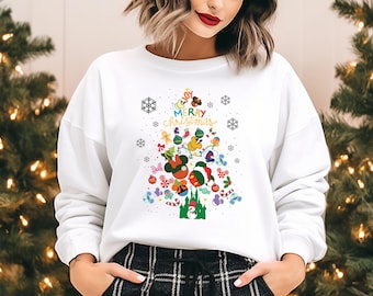 Disney Christmas Sweatshirt, Mickey Ornament Tree Hoodie, Merry Christmas Crewneck, Matching Family Vacation, Festive Holiday Pullover