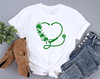 Camiseta de enfermera de la suerte, camiseta del día de San Patricio, camiseta irlandesa de San Patricio, camiseta de trébol, camiseta de San Patricio, camiseta de trébol, regalo para ella