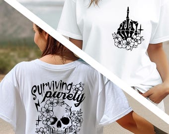 Surviving Purely Out Of Spite Shirt, Halloween Tshirt, Funny Skeleton Shirt, Floral Skull Shirt, Spooky Season T-Shirt, Funny Halloween Tee