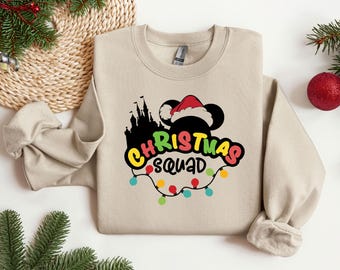Mickey und Minnie Christmas Squad Sweatshirt, Disney Weihnachten Rundhalsausschnitt, Disneyland Tour Hoodie, Weihnachten Familienurlaub Passender Hoodie