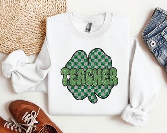 Teacher Shamrock Sweatshirt, St Patrick's Day Teacher Gift, Four Leaf Clover Sweatshirt, Saint Patrick Back To School Sweatshirt