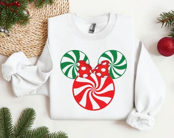 Disney Christmas Candy Sweatshirt, Disneyland Tour Sweatshirt, Micky und Minnie Weihnachten Hoodie, Weihnachtsfamilie Passende Rundhalsausschnitt