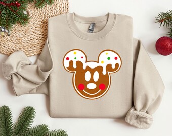 Mickey und Minnie Lebkuchen Sweatshirt, Weihnachten Rundhalsausschnitt, Disney Neujahr Pullover, Weihnachtsgeschenk für die Familie, Weihnachtspyjamas