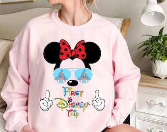 First Disney Trip Hoodie for Kids, Magical Vacation Sweatshirt with Castle & Minnie Bow, Family Matching Outfit, Baby Toddler Gift Idea