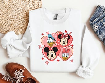 Sudadera de San Valentín de Disney, sudadera de San Valentín de Mickey y sus amigos, regalo para ella, sudadera con corazón, día de San Valentín de Disneyland