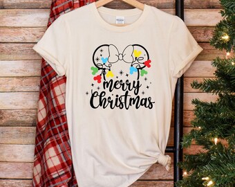 Camiseta navideña a juego de Disney, camiseta navideña de Mickey, camiseta navideña de Minnie Mouse, camiseta de pareja de Disney, regalo de Navidad para ella