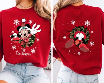 Dwustronna bluza świąteczna Myszka Miki i Myszka Minnie, bluza świąteczna Disney, bluza z okrągłym dekoltem Myszka Miki i jej wesołych świąt, prezent dla niej