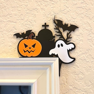 Adorno de esquina para puerta de Halloween, calabaza, murciélago, fantasma, letrero decorativo para puerta de Halloween, decoración 3D, adorno de esquina para puerta de Halloween