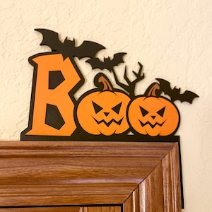 Decoración de esquina de puerta de Halloween - Adorno de esquina de puerta con calabazas y murciélagos de Halloween, decoración navideña, regalo 3D