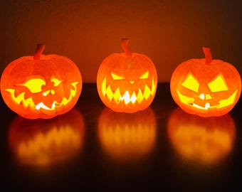 GRANDI zucche di Halloween Jack-o'-Lantern con luce - stampate in 3D che si illuminano al buio - Decorazione di Halloween stampata in 3D Zucca intagliata