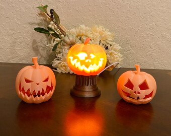 Single Halloween Pumpkin on Column Jack-o-Lantern with LED Light and Switch- 3D printed Glow-in-the-Dark Halloween Decoration