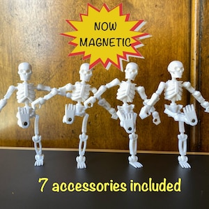 Poseable Skeleton Army with MAGNETIC feet- 4 figures + accessories - from the designer of Dummy 13