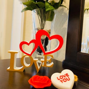 Love and Hearts Sign Statue Valentines Day Decor Love Sign Valentine Heart Gift Home Decor Love Decoration 3D printed
