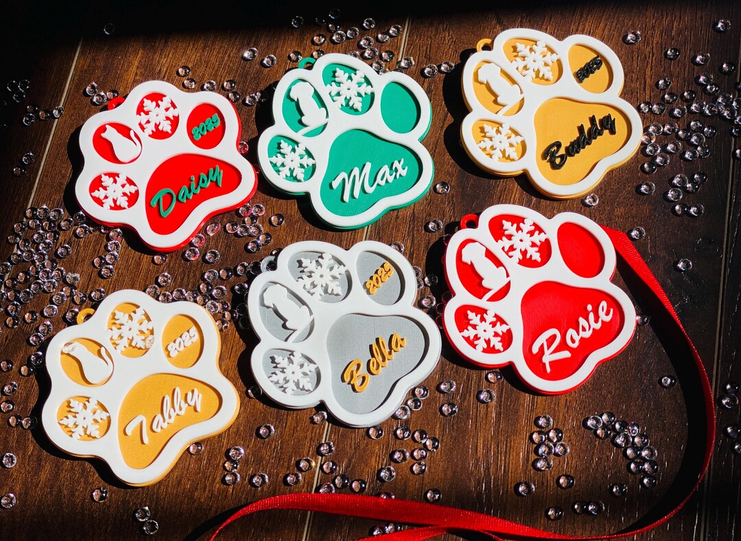 Personalized Dog Paw & Cat Paw Ornament - Custom Pet Christmas Ornament ...