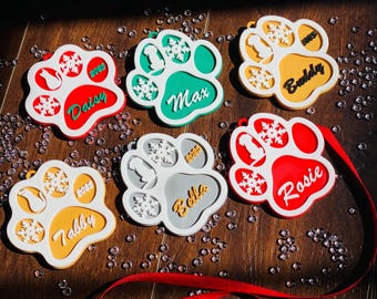 Personalized Dog Paw & Cat Paw Ornament - Custom Pet Christmas Ornament - Dog Lover Cat Lover Christmas Ornament - Gift for Dog Mom Cat Dad