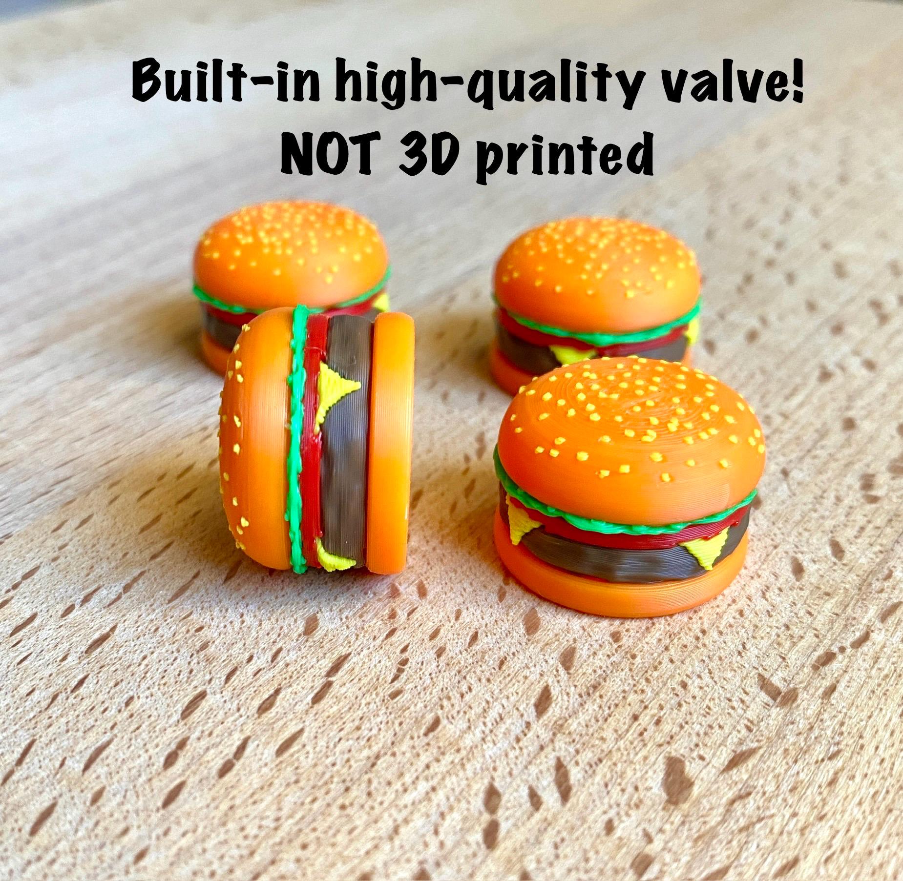 Tire Valve Caps (set of 4) - Hamburger Valve Stem Cap 3D Printed