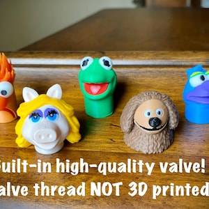 Tire Valve Caps (Set of 4)  - “The Puppets” Cartoonish Valve Stem Cap 3D printed Frog Piggy Puppets Valve Stem with Schrader or Presta valve