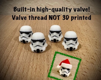 Tire Valve Caps (Set of 4)- Space Trooper Head Valve Stem Cap 3D printed Galactic Soldier Valve Stem Cap with Schrader or Presta valve
