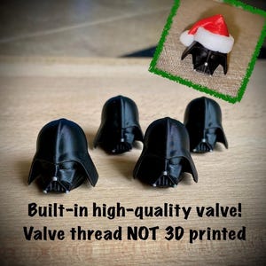 Tire Valve Caps (Set of 4) - Space Villain Head Valve Stem Cap 3D printed Darth Vader Valve Stem Cap Assembled with Schrader or Presta valve image 1