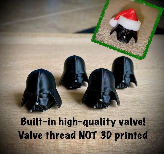 Tire Valve Caps (Set of 4) - Space Villain Head Valve Stem Cap 3D printed Darth Vader Valve Stem Cap Assembled with Schrader or Presta valve