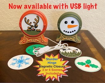 Kerstlantaarn theelichtdisplay + 3 of 6 verschillende vakantiescènes - 3D-geprinte kerstversiering - inclusief led-theelichtje of USB-lampje