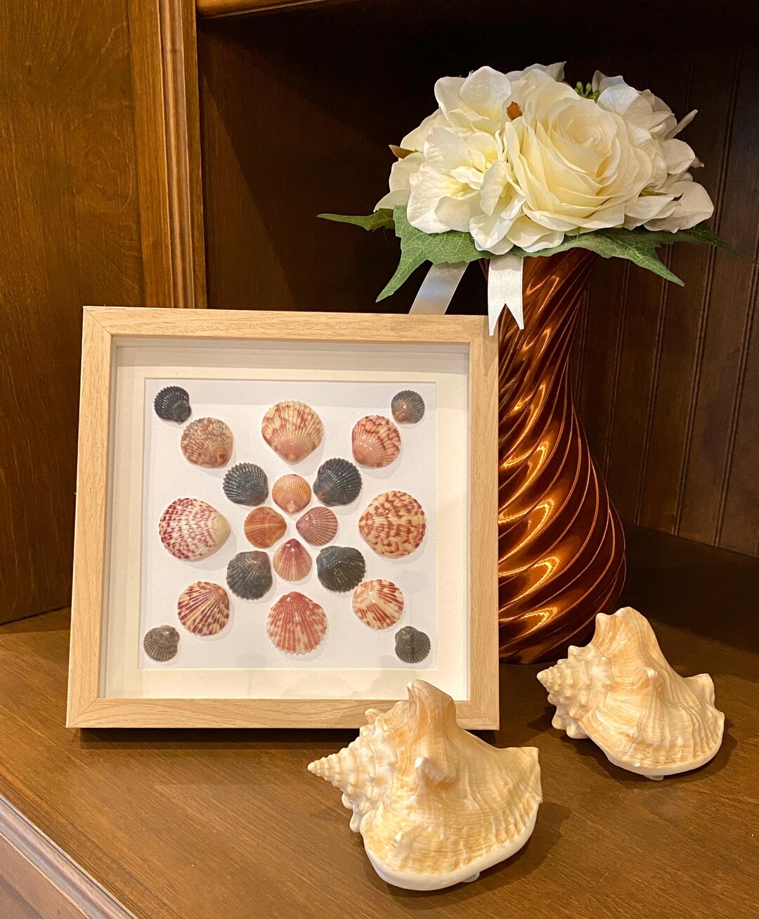 Sea Shells Coastal Art - Unique Seashell Mosaic Wall Art Home Decor ...