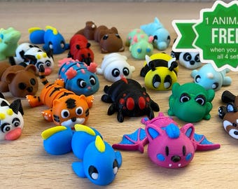 5 Flexi Articulated Animals - Choose your Flexi Tiny 3D Printed Fidget Toy Mini Pocket Pets Sensory Toy - Gifts for Kids or Adults