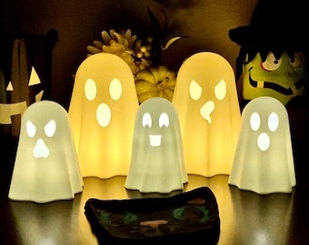 Halloween Ghost with Tea Light - 3D printed Halloween Decoration - Glowing Scary Spooky and Happy Ghost